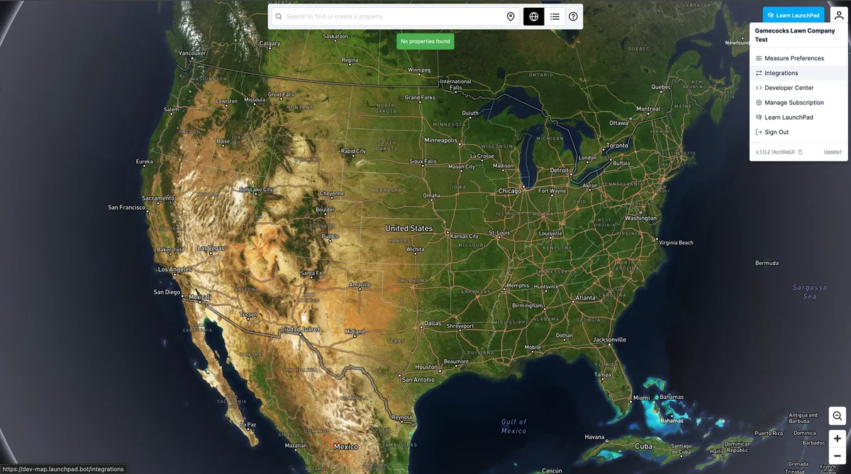 Launchpad Maps navigation menu with Integrations highlighted