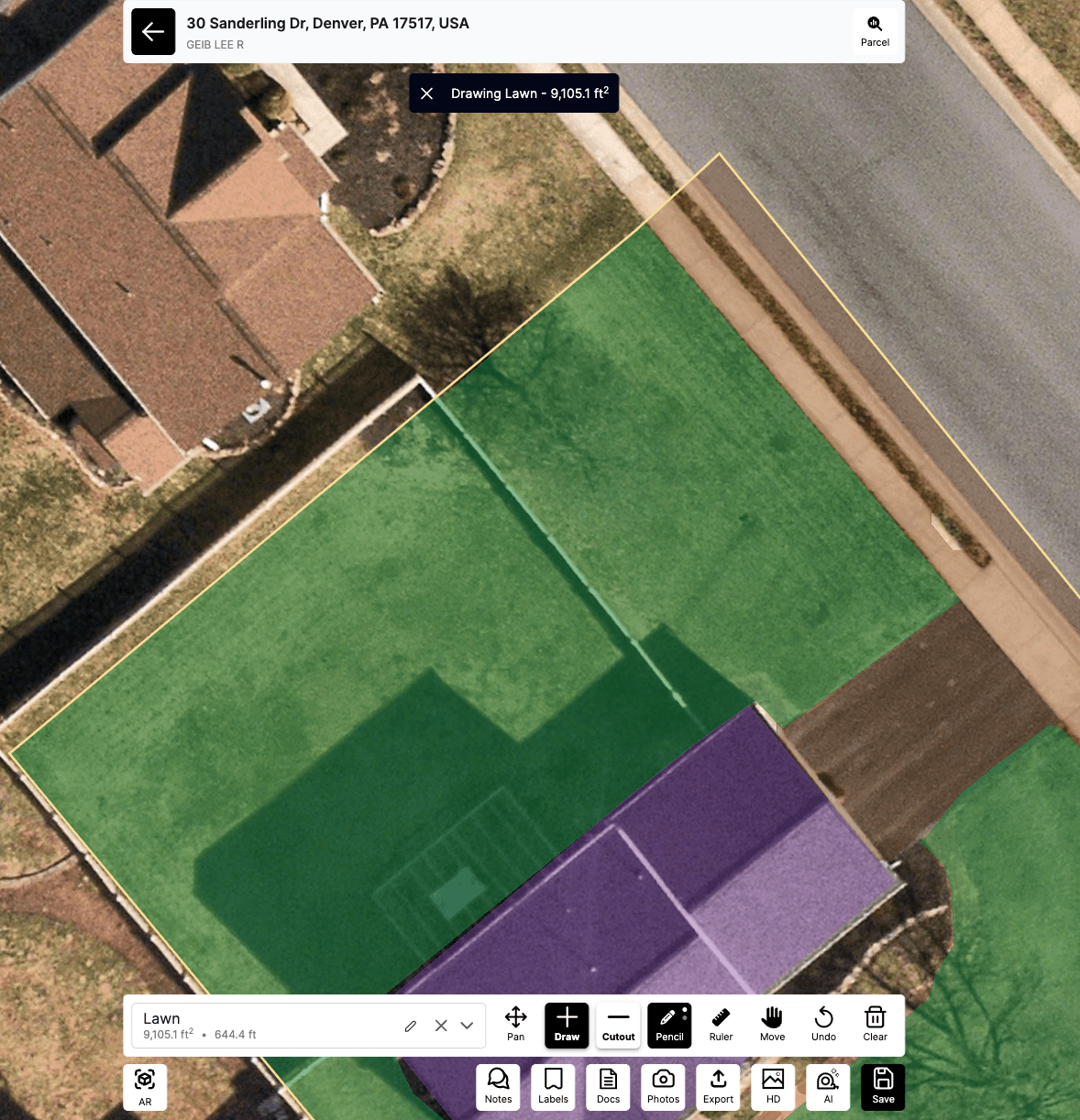 Completed area measurement