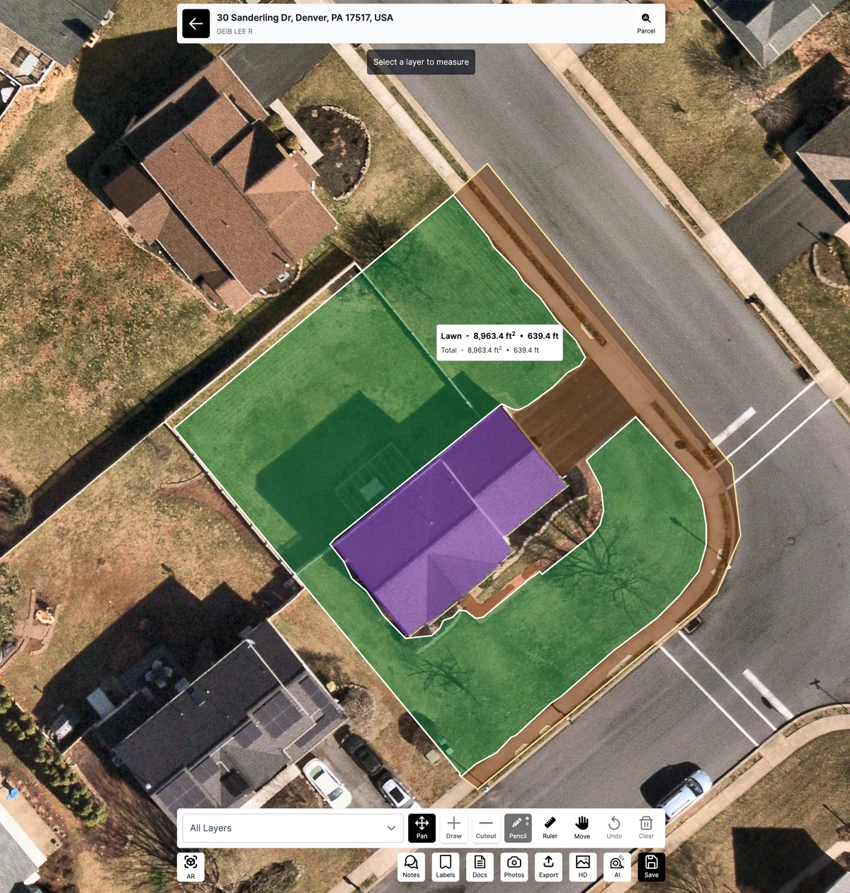 Line measurement showing total distance