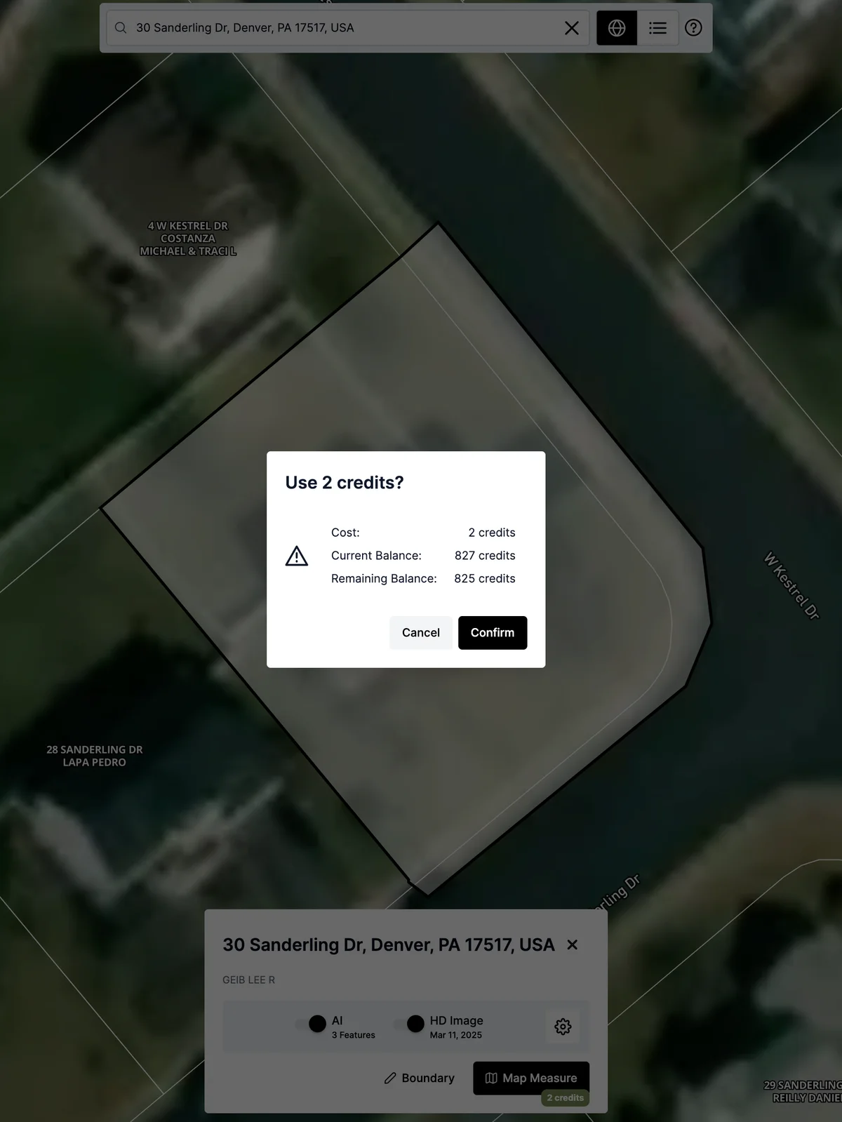 Credit confirmation modal