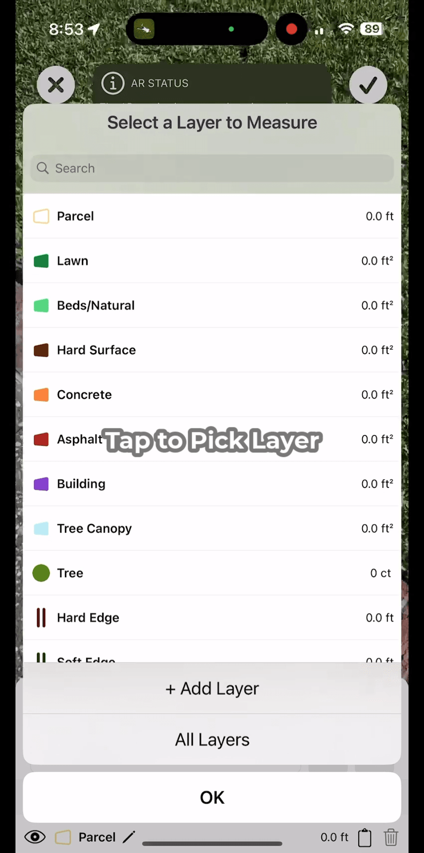Layer selection screen