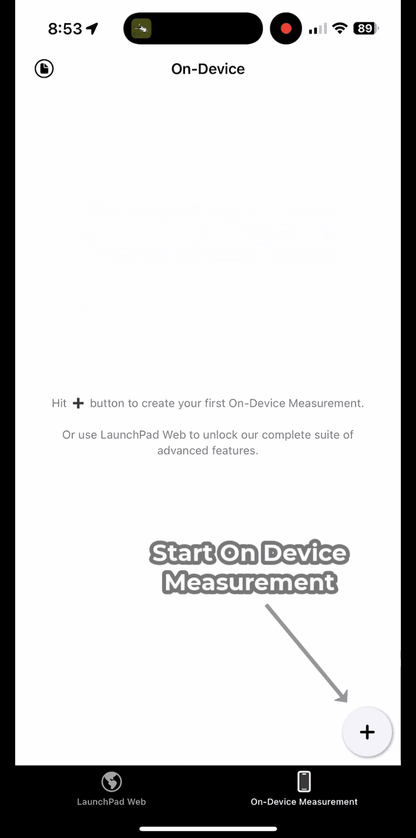 Plus button to create new measurement